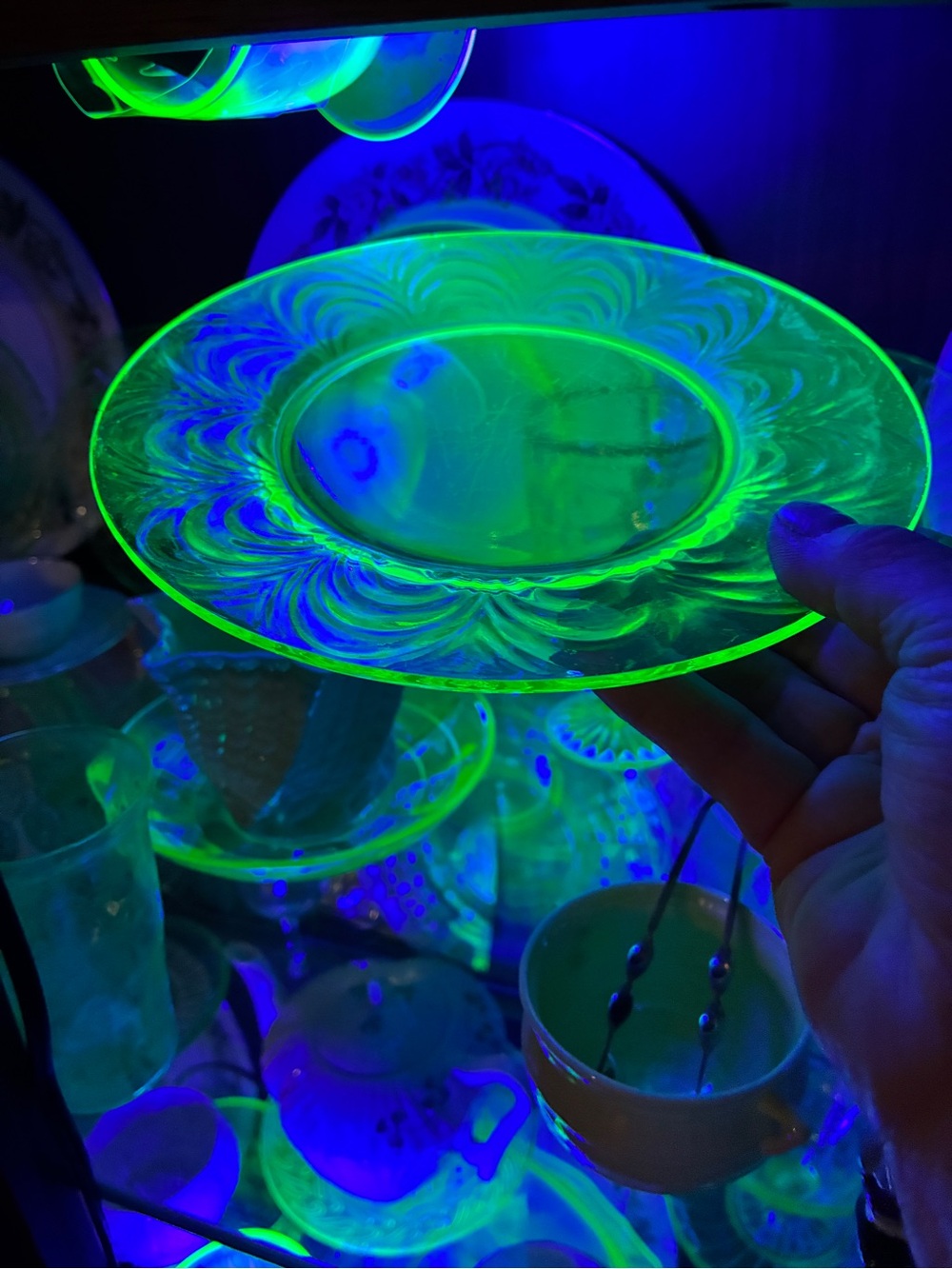 2 - 7.25 in Depression Uranium glass plates